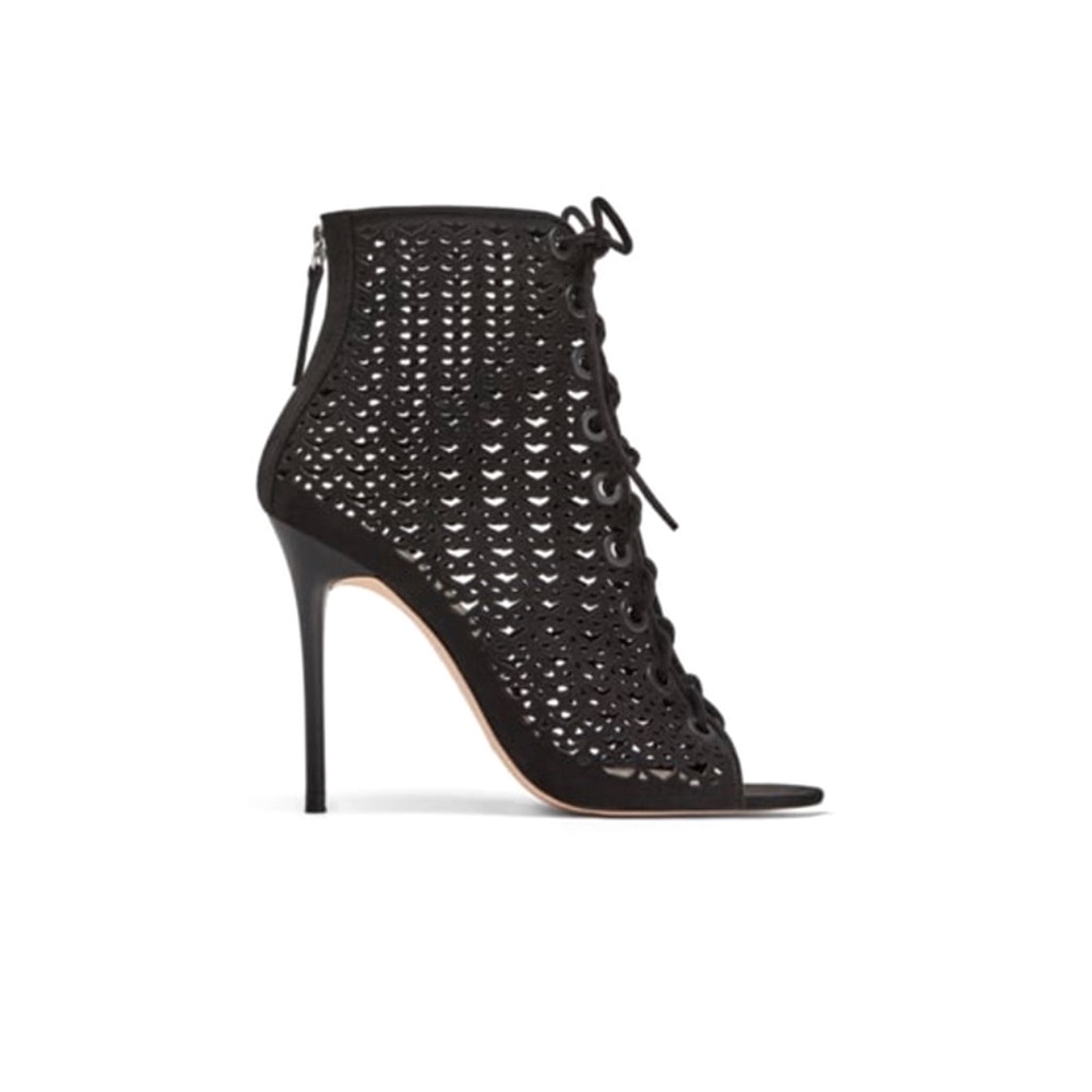 ZARA Suede Eyelet Heeled Sandals